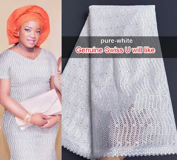 

5 yards pure white original Austria Lace African Swiss fabric with Small eyelet holes stones Nigerian Ghana celebration wear
