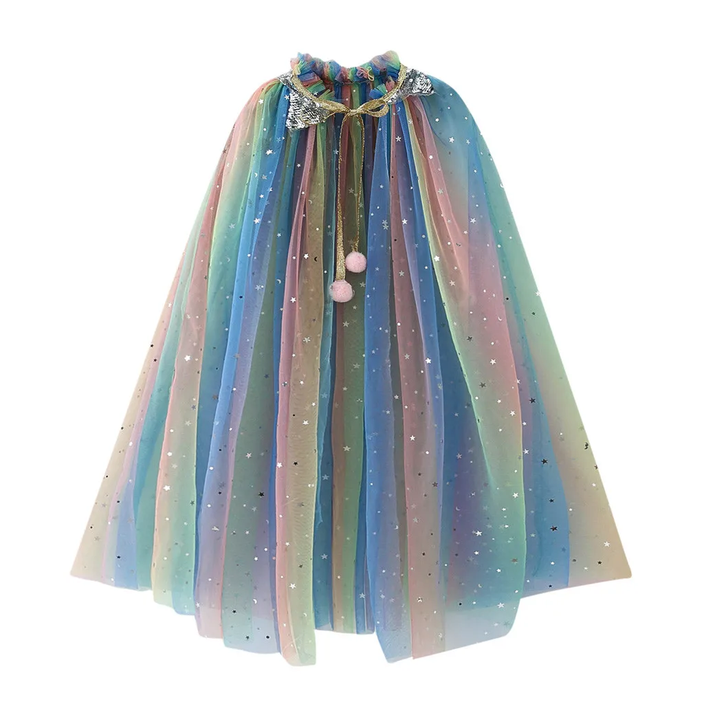 Детское пальто для девочек; сетчатый плащ с блестками; блестящая Милая шаль принцессы; вечерние костюмы; детская куртка; детская Рождественская одежда - Цвет: Multicolor