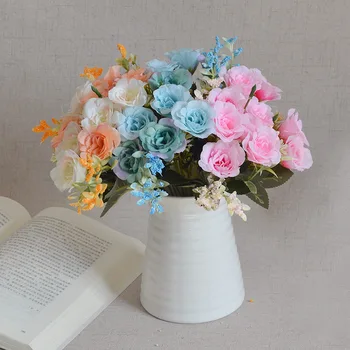 

10Pcs/set Happy Roses Bouquet Home Decoration Silk Cloth Simulation Small Handle Flower Fresh Wind Bottle Flowers