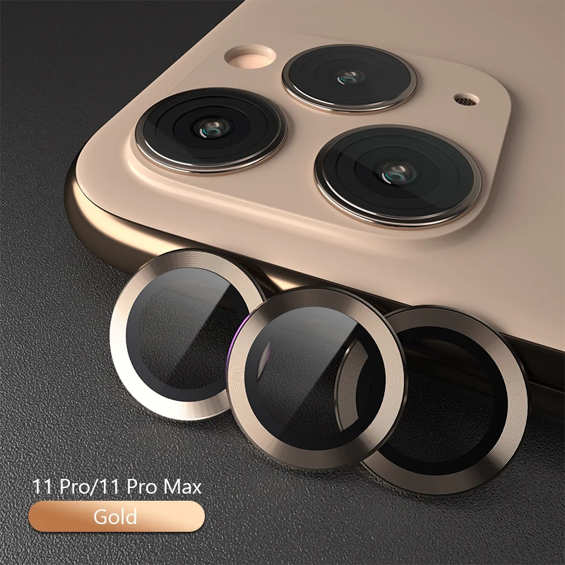Yesido роскошный протектор объектива камеры для iPhone 11 Pro Max закаленное стекло+ металлический задний объектив защитное кольцо для экрана для iPhone11 pro - Цвет: Gold