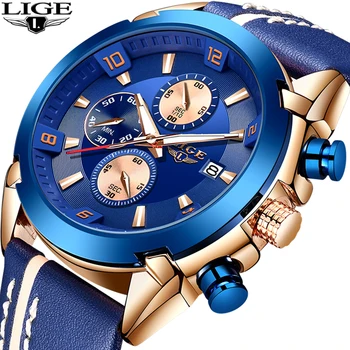 

2019 LIGE Brand Gift Chronograph Analog Quartz Watch Date Luminous Men Watches Waterproof Leather Watch Man Relogio Masculino