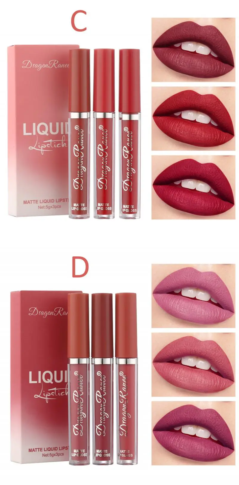 3pcs Velvet Matte Lip Gloss Set Lip Tint Combo Waterproof Long-wear Liquid Lipstick Lip Colour Lips Makeup Women Cosmetics TSLM1
