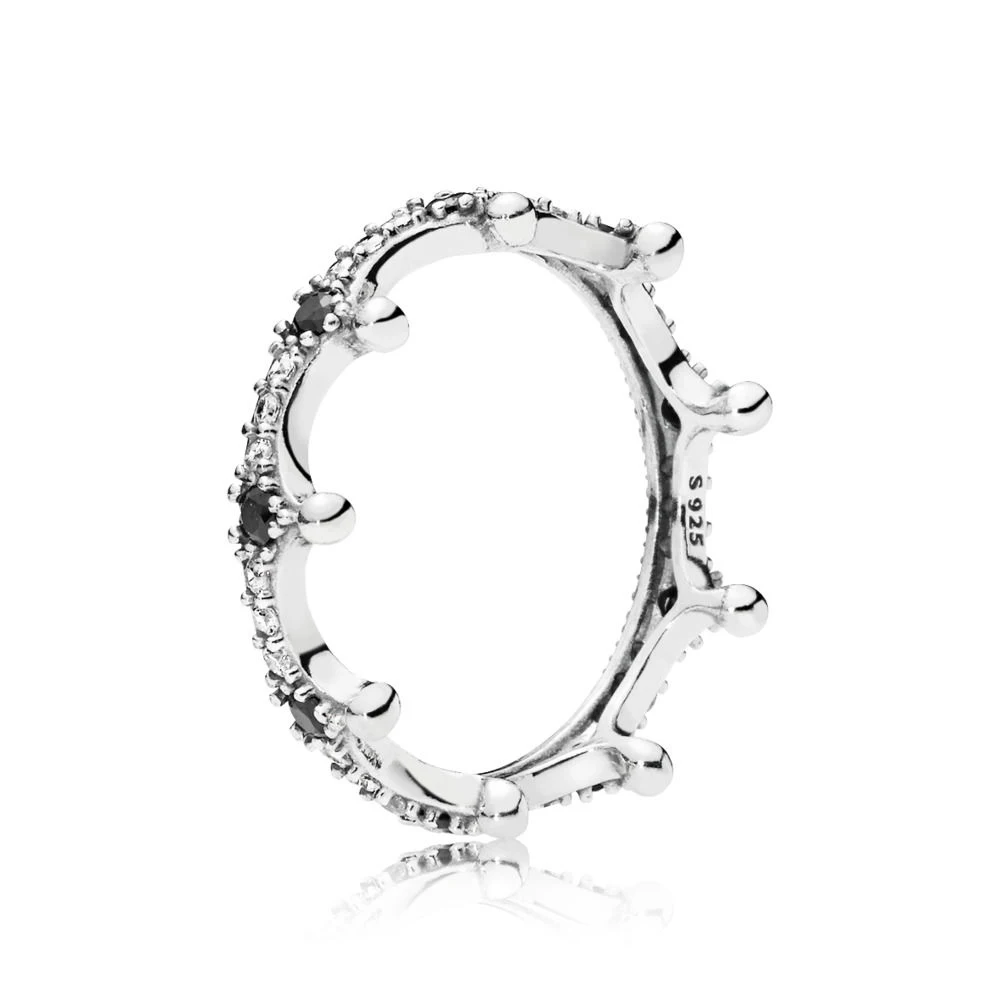 Настоящее 925 пробы, серебряное, оригинальное, розовое, сияющее, зачарованная тиара, сверкающая Корона, кольцо Европы для женщин, бусина, очаровательный подарок, сделай сам, ювелирное изделие - Цвет основного камня: silver black