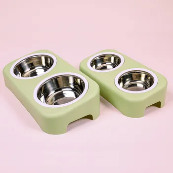 

New Stainless Steel Dog Bowl Cat Simple Pet Double Bowl Candy Color Plastic Dog Bowl Food Feeder Pet Products