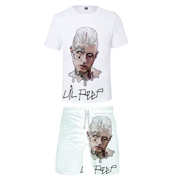 

High quanlity Kpop lil peep t shirt suit Casual Harajuku T-shirt suit Men breathable short two-piece short T-shirt + shorts