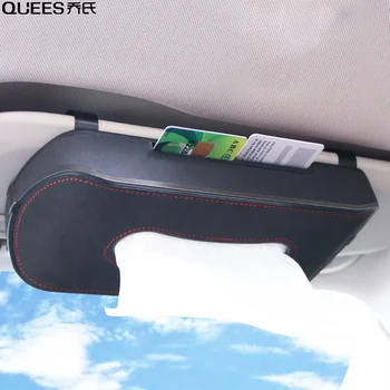 

QUEES Car Tissue Box Hanging Sun Visor Auto Sunroof Storage Case Multifunctional Tissue Card Storage Box, Car Accessories