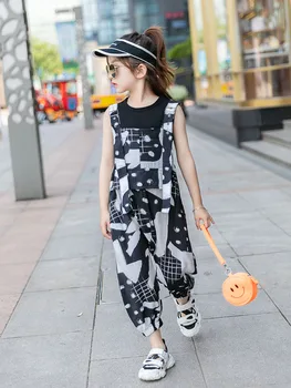 

2020 Baby Girl Clothes Set Summertoddler Outfits Girl Clothing Set Black Shirt + Print Overalls 2pcs Kids School Costume 8 10 12