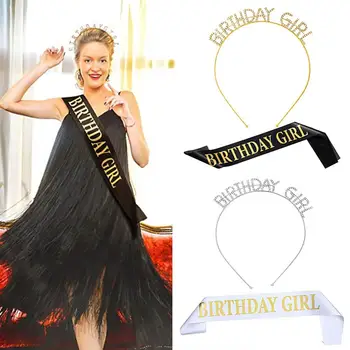 

Birthday Girl Sash and Hairband iron Black/White Birthday Party Decoration Supplies Perfect sparkling jewelry decoration