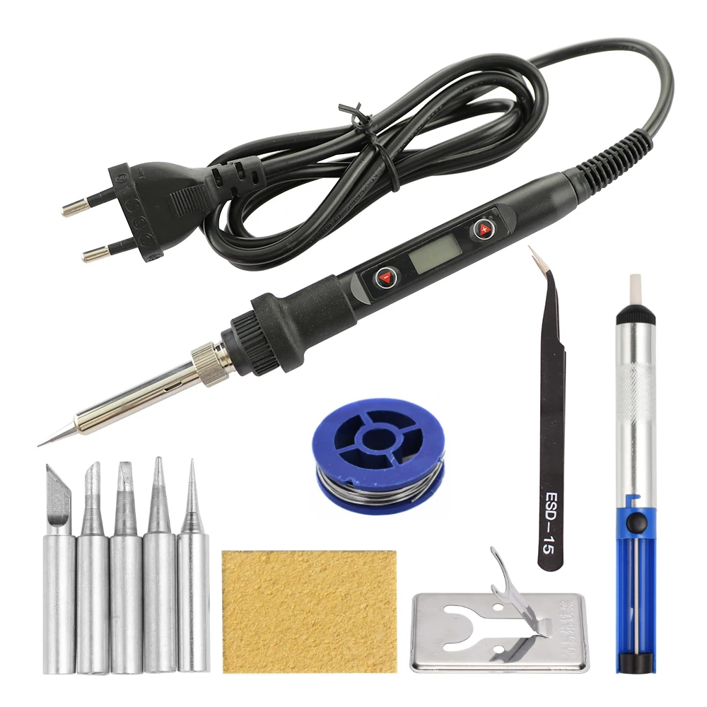 80W Soldering Iron LCD Digital Display Temperature Adjustable 220V EU  Electric Solder Iron Set Welding Rework Station Repair Kit - AliExpress