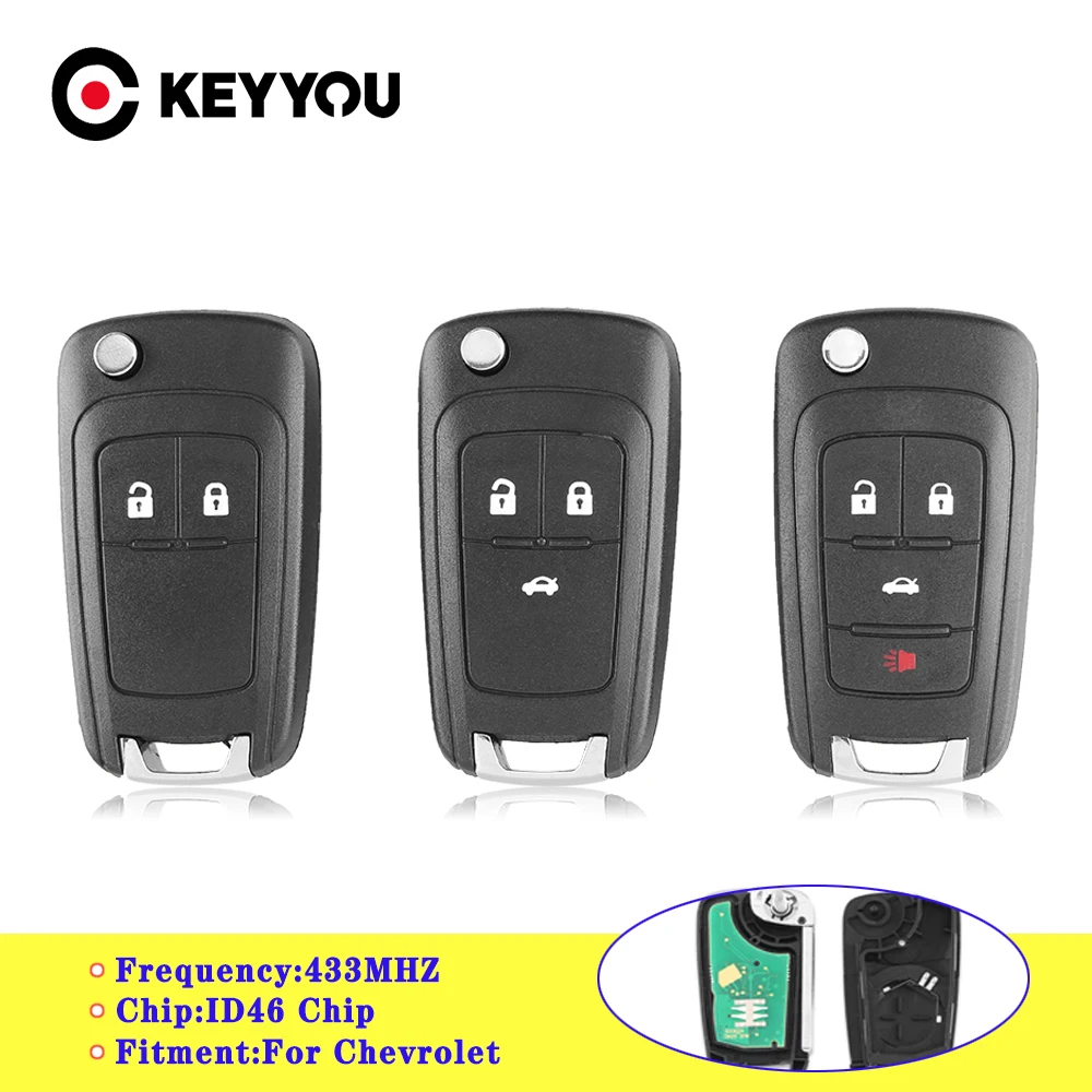Ключ дистанционного управления KEYYOU 433 МГц для автомобиля с чипом ID46 Chevrolet Malibu Cruze