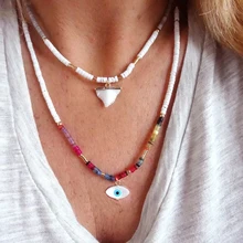 Подвеска «зуб» акула, колье из полимера, бисерное ожерелье для серферов, ожерелье из винила в африканском стиле, Женское Ожерелье