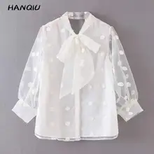 Сексуальная прозрачная элегантная вышитая блузка, женские рубашки, Корейская белая блузка с длинным рукавом, кавайные женские топы, уличная одежда