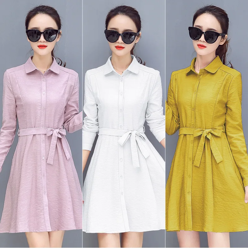 

2018 Spring New Style Women's Dress Korean-style Elegant Debutante Slim Fit Long Sleeve Mid-length A- line Skirt