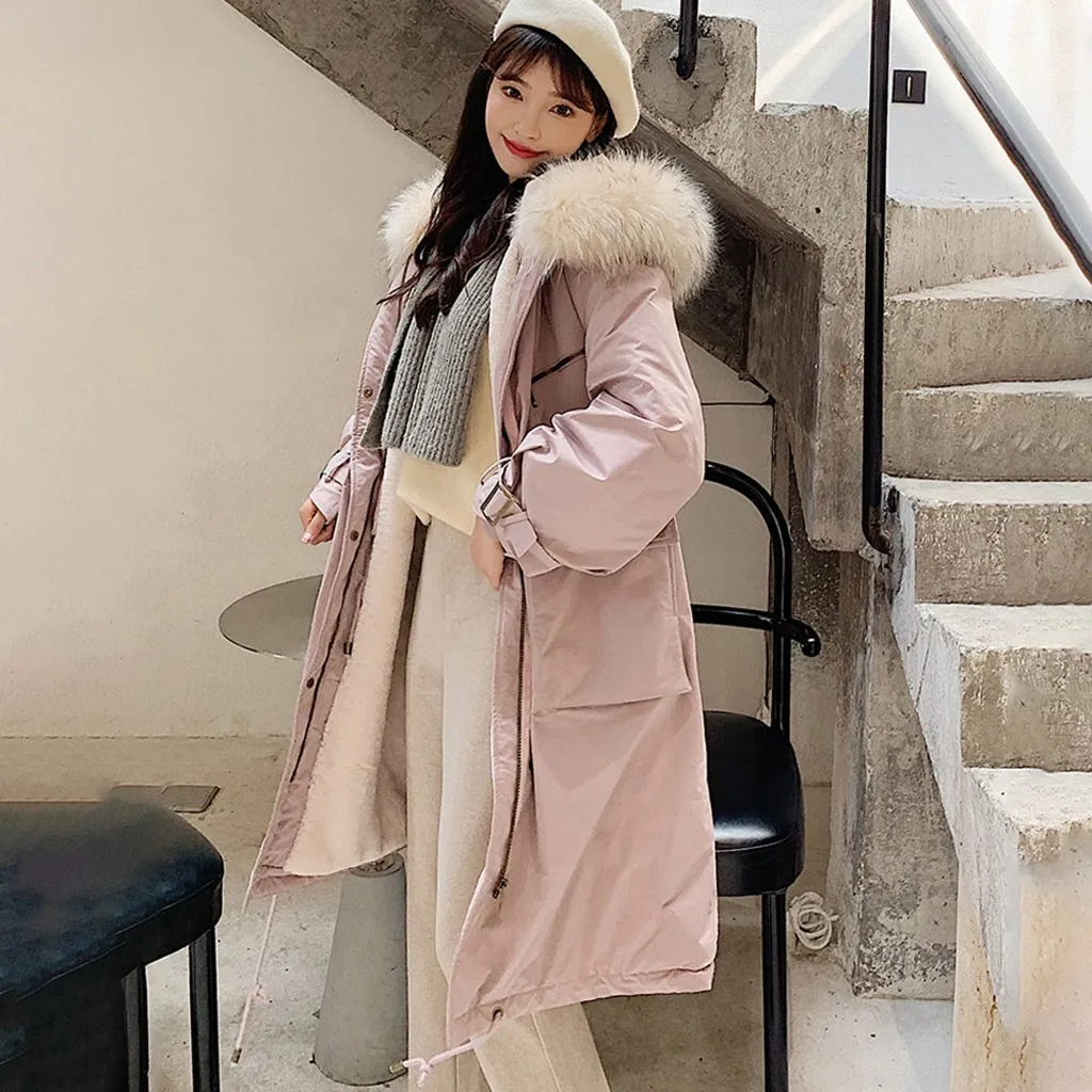 Fashion Hooded Fur Collar Pocket Long Sleeve Jacket Cotton Top Fashion Outerwear Long Sleeve Hooded Jackets Cotton