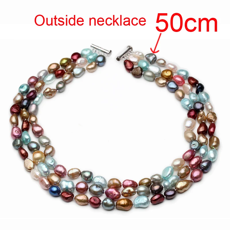 Натуральный пресноводный барочный жемчуг ожерелье для женщин, свадьба 3 ряда красочное многослойное ожерелье подарок на день рождения - Цвет камня: Outside length 50cm