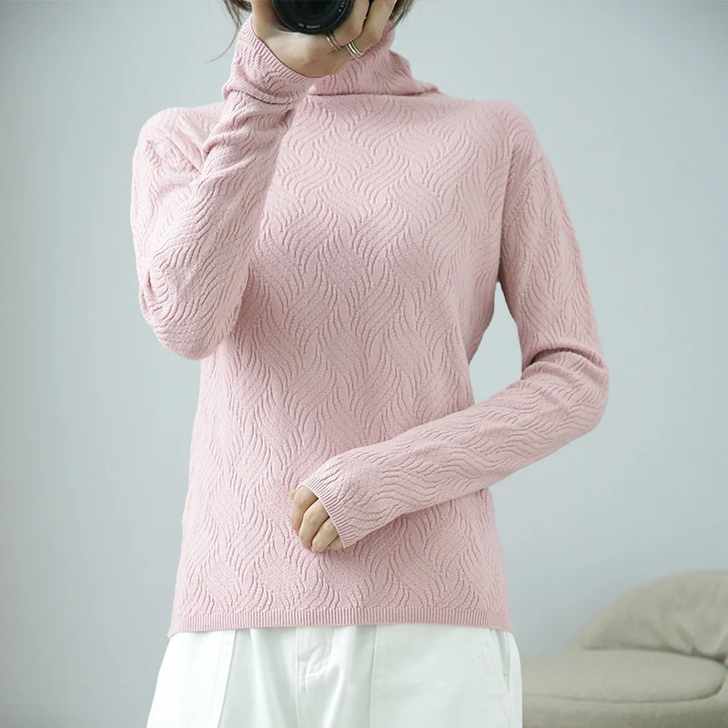 Naked Pink GCAROL, зимний минималистичный жаккардовый свитер с цветочным рисунком, 30% шерсть, водолазка, толстая, OL, повседневная одежда, вязаный джемпер, облегающий, Джерси, M-2XL - Цвет: Naked Pink