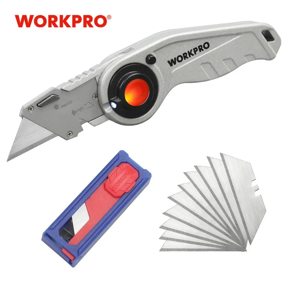 

WORKPRO Heavy Duty Folding Utility Knife with Wire Stripper Quick-Change Mechanism Safety Lock and LED Light