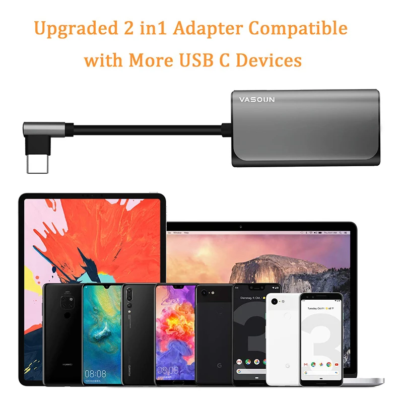 VASOUN Type C 3 5 Jack Earphone USB C to 3 5mm Headphone Adapter Fast Charge 2 in 1 AUX Audio Jack Adapter Cable Jack Converter