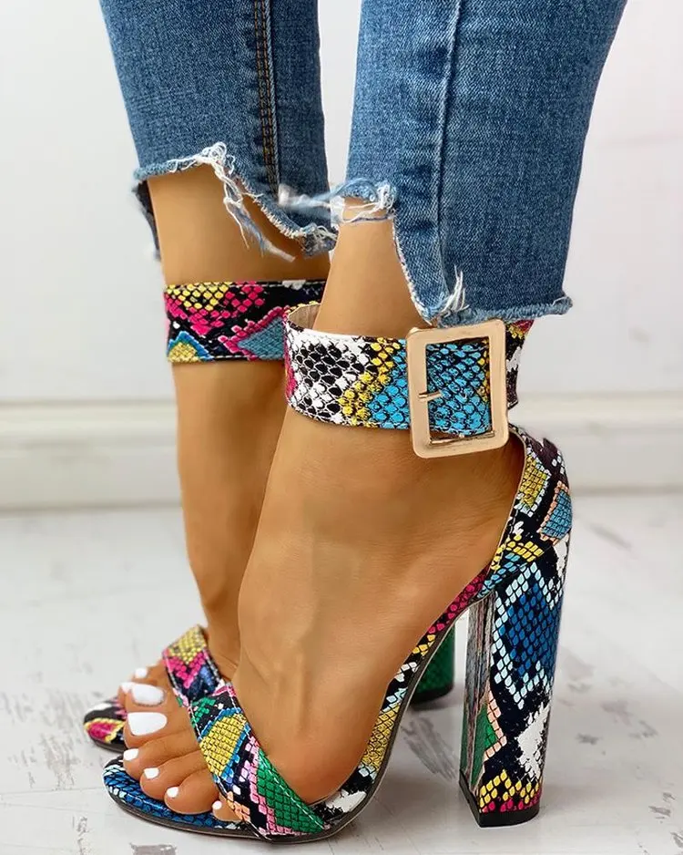 colorful snakeskin sandals