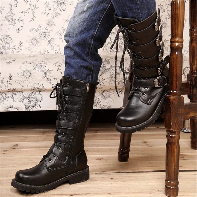 LIN KING-Botas largas de punta redonda para hombre, zapatos cómodos seguridad a prueba de perforaciones, con cordones, color negro, exteriores - AliExpress