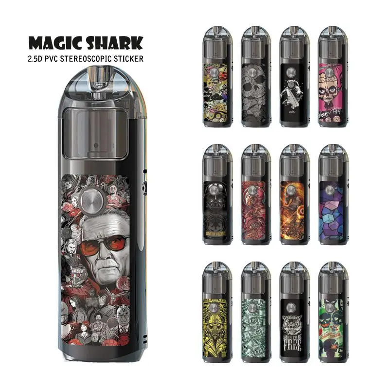 

Magic Shark Marvel Super Hero Irom Man Fire Horse Star War Skull PVC Sticker Case Cover Ultra Thin Film Skin for Lostvape LYRA