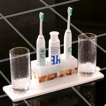 

Creative Home Nordic Couple Toothbrush Cup Crystal Glass Bathroom Shell Wash Set Four-Piece Toothbrush Rack Brushing Cup Holder