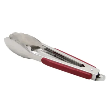 

9-Inch Stainless Steel Red ABS BBQ Tongs Kitchen Cook Tool Convenient Practical