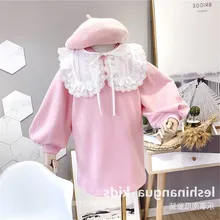 Новое поступление, Осеннее кружевное платье принцессы с воротником для девочек розовые платья с длинными рукавами для девочек платье принцессы