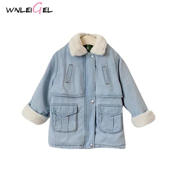 

WLG winter baby girl velvet thick fanshion plush o-neck blue coat little girls heavyweight solid casaul outwear cloth 1-5 years