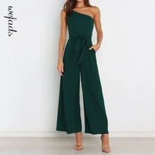 

Wefads Women's One-shoulder Sling Jumpsuit Solid Color Sexy Bodysuit High Wist Wide Leg Pant