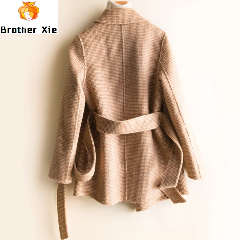 

New small double faced cashmere overcoat women's wool overcoat pure wool overcoat slim waistband suit