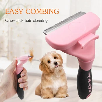 

Pet Cat Grooming Comb For Cats Animals Hair Remover Brush Stainless Steel one Key Clean For Cat Trimmer Dog Comb Supply