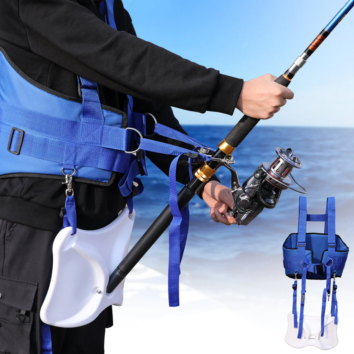 Sougayilang Fishing Adjustable Boat Fishing Belly Belt Suit Portable Outdoor Belly Top Waist Supporter Fishing Accessory