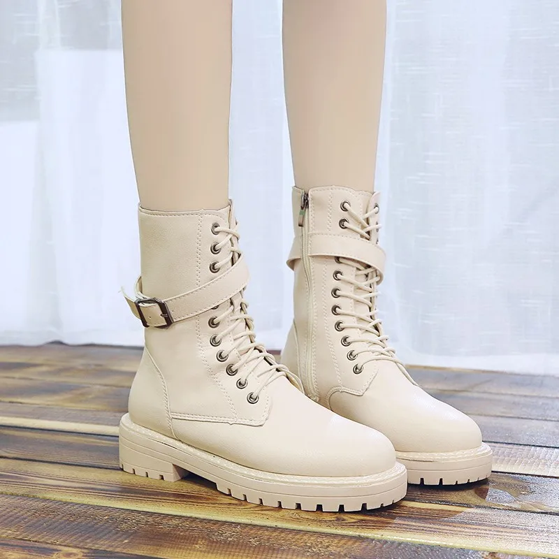 Женские ботинки на платформе; сезон весна-осень; Zapatos de mujer; модные однотонные Ботинки martin с круглым носком; повседневные мотоциклетные ботинки