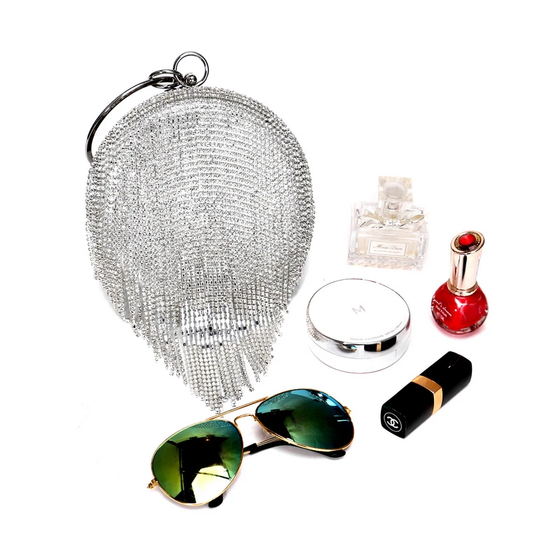 Женские вечерние сумочки с бриллиантами круглые клатчи кисточками стразы