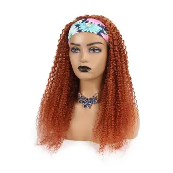 

Honey Blonde Full Machine Made Wig Dark Orange Colored Human Hair Wigs With Head Band Kinky Curly Brazilian Remy Hair