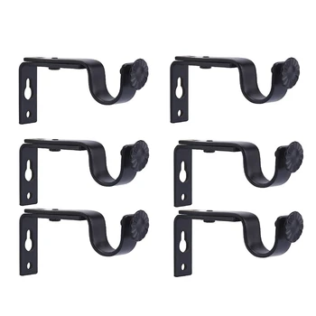 

6Pcs Black Color Adjustable Curtain Rod Brackets Premium Steel Rod Bracket For Walls Curtain Rod Holder