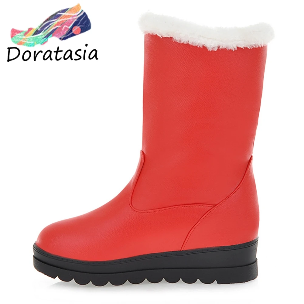 Hot Sale Large Size 34-42 Increasing Heels Mid Calf Boots Women Shoes Woman Slip On Add Fur Warm Winter Boots Woman