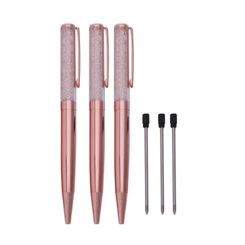 

Rose Gold Pen Bling Crystal Ball Point Pen Black Ink Pen with 3 Extra Refills (Rose Gold 3 Pack)