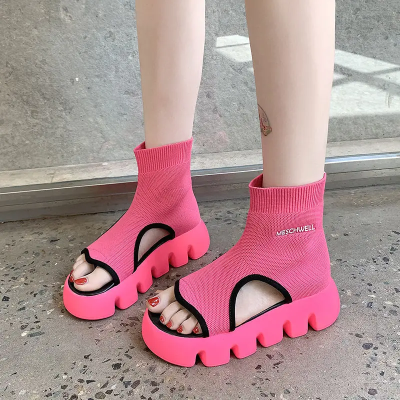 

Women Sandals For Summer Knitted Mesh Shoes Fashion High Quality Breathable High Heels Female Sneakers Sandalias De Las Mujeres