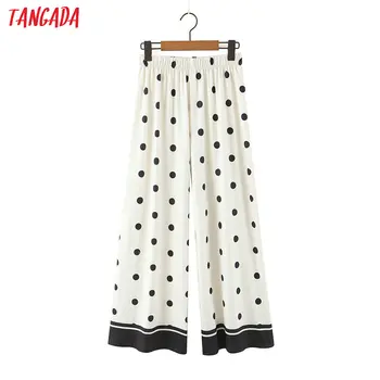 

Tangada women dots print white long pants trousers vintage style strethy waist lady pants pantalon SL259