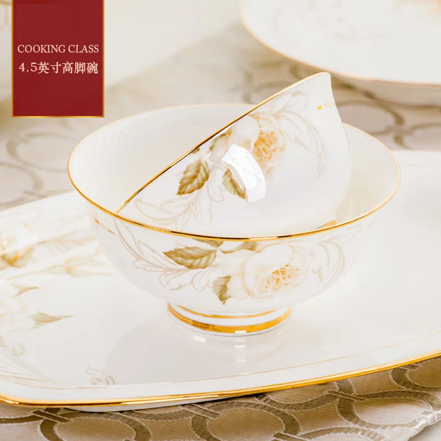 60 Heads jingdezhen ceramics chinese dishes dishes set Tableware Rice Bowl Soup Bowl Salad Noodles Bowl Plate Dinnerware Sets