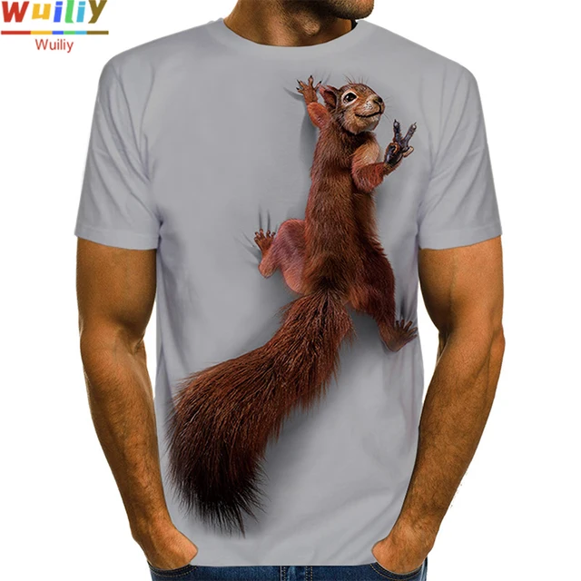 Men's Squirrel T Shirt 3D Print Shirt Animal Graphic Tees Lovely Pattern Tops Men/Women Cute Puppy Face Tee Funny Pet T-shirt Gray squirrel