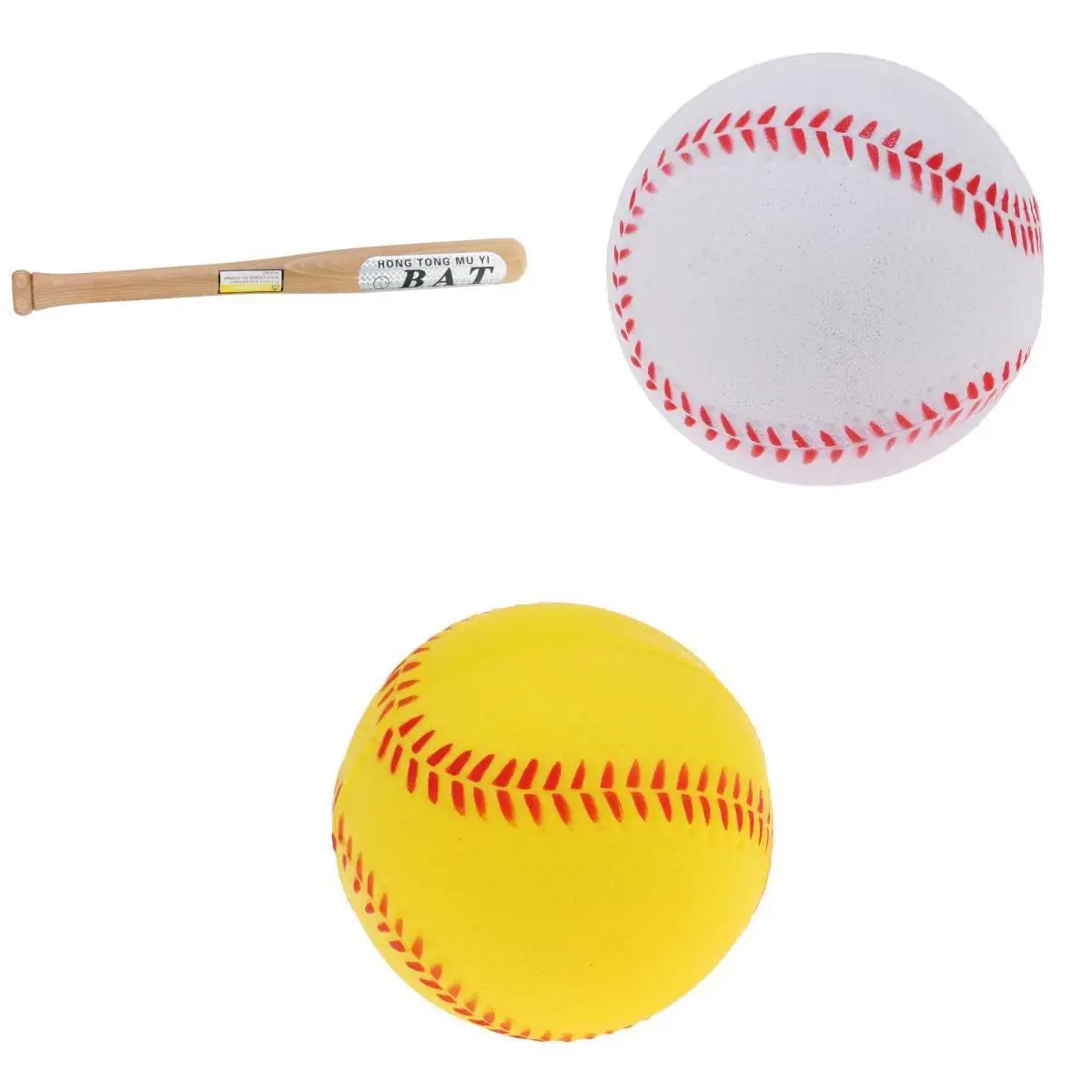 Wooden 54cm Baseball Bat Stick 9cm 2pcs PU Foam Ball Training Practicing Equip