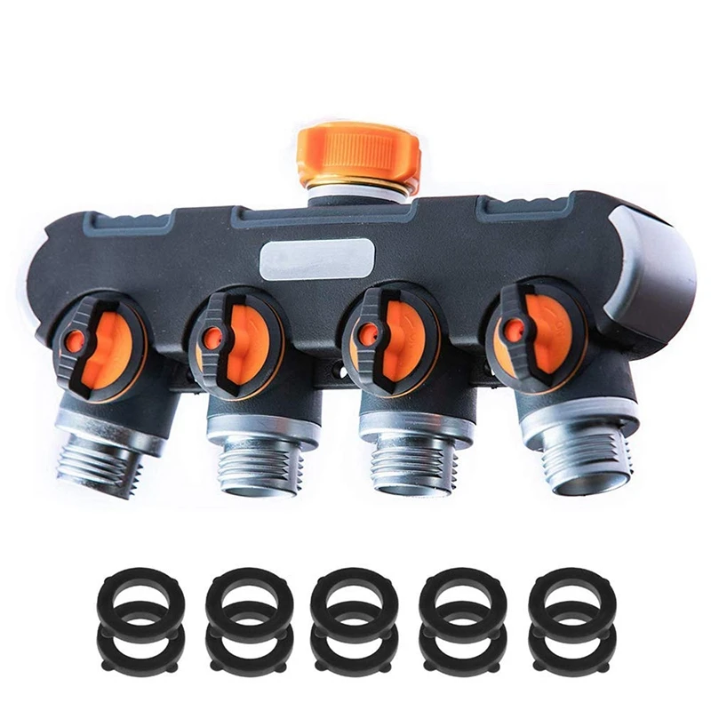 4 Way Hose Splitter,Garden Hose Splitter,Easy To Open Hose Connector 4 Way with 10 Rubber Washers,Outdoor Faucet, Drip Irrigatio