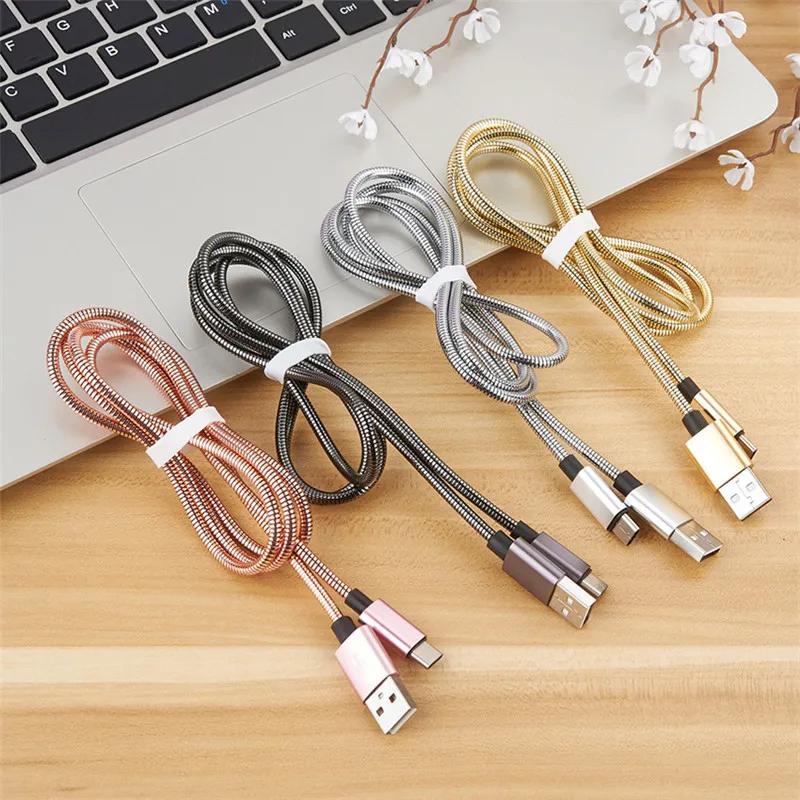 NOHON Metal Spring Micro USB Cable for Samsung S4 S5 S6 S7 J7 Stainless Steel Fast Charging Cable Android Charger Data Sync Cord