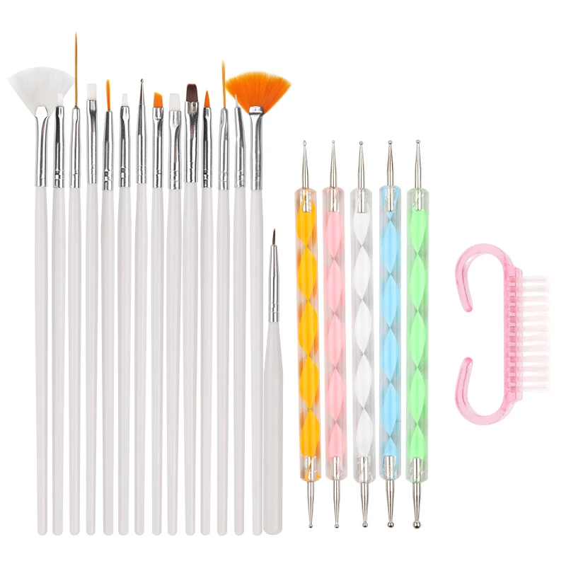 Nail Art Brush Acrylic Nail Polish Brush Kit UV Gel Nail Polish Paint Brushes Drawing Nail Pen Manicure Clean Brush Tools