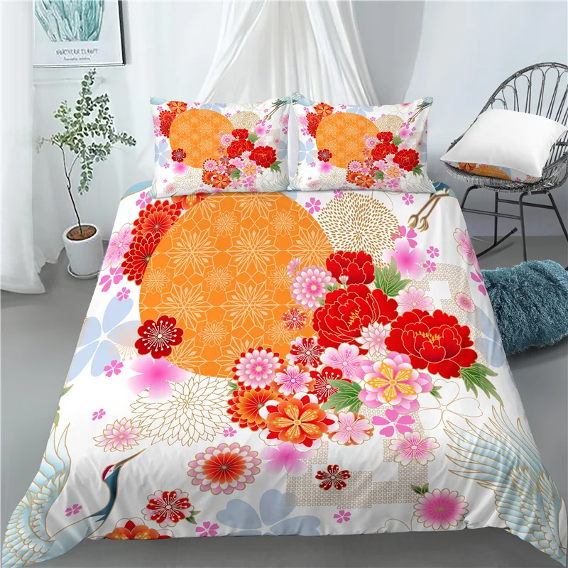 

Luxury 3D Japanese Flowers Print Home Living 2/3Pcs Comfortable Duvet Cover PillowCase Bedding Set Queen and King EU/US/AU Size
