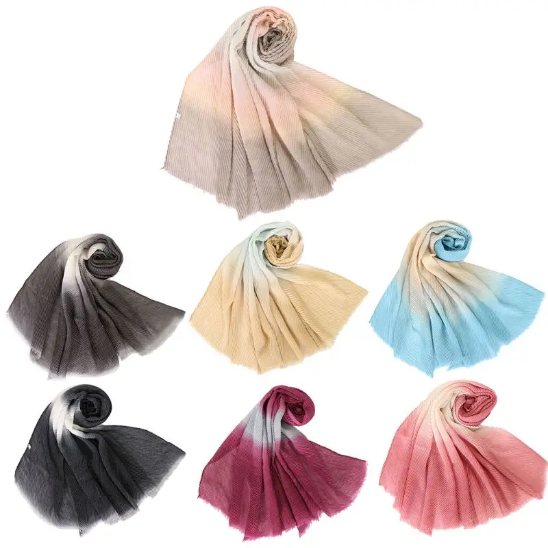 

New Ethnic Style Women Long Scarf Islamic Shawls Headwear Muslim Crumpled Color Matching Wraps Scarves