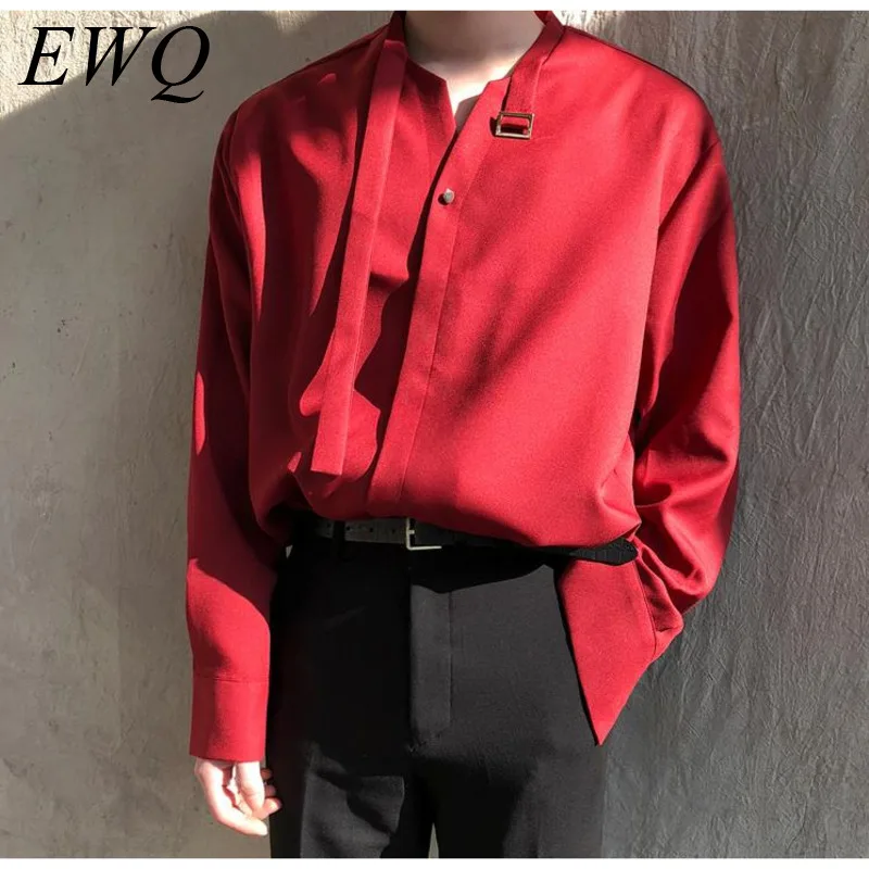 EWQ / men's wear 2020 autumn summre fashion new design chiffon shirt for Male Trend Long Sleeve tie collar tops vintage 9Y872 EWQ / men's wear 2020 autumn summre fashion new design chiffon shirt for Male Trend Long Sleeve tie collar tops vintage 9Y872